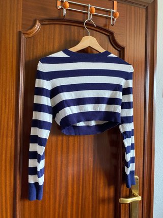 Jersey rayas azul marino y blanco crop top