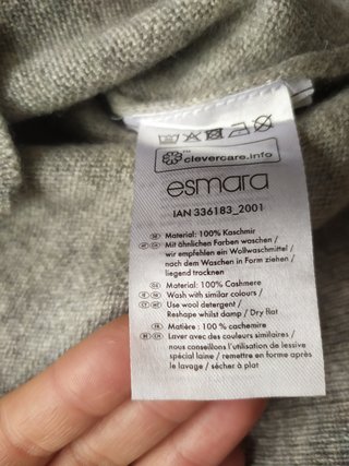 Premium Camisola Esmara 100% Caxemira Cinza Clara