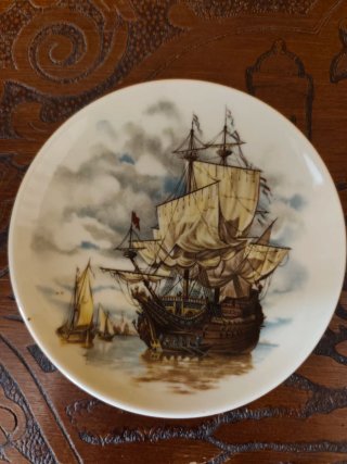 Plato Decorativo Porcelana Marina Galeones