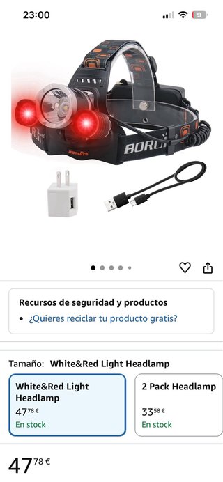 Linterna Frontal Boruit a bateria