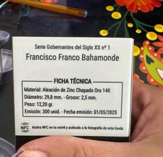 Moneda Franco Ed. Limitada Chapado Oro 14k