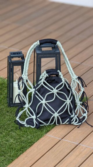 Bolso Macramé Hecho a Mano Negro y Verde