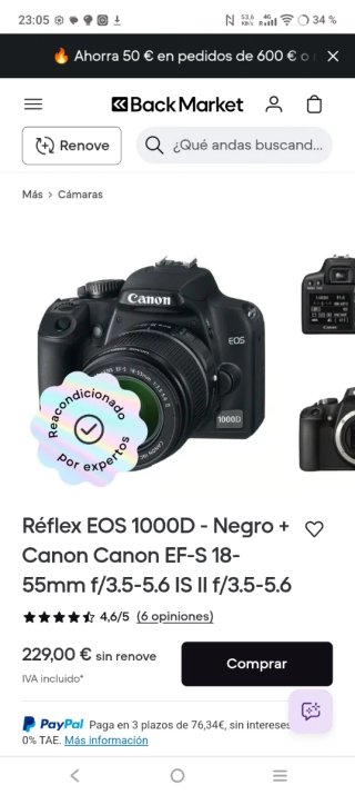 Canon EOS 1000D Cámara Digital Negra