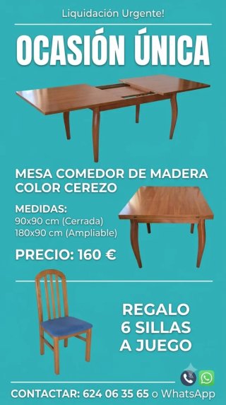 Mesa comedor extensible madera cerezo