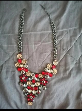 Collana donna con pietre rosse e argento