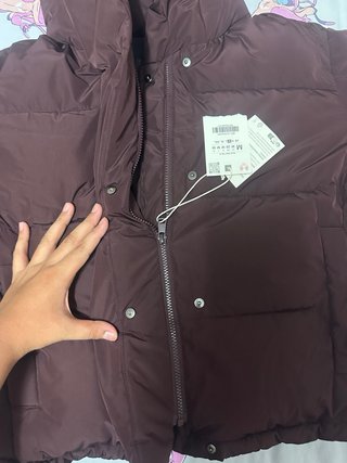 Piumino Zara marrone con cappuccio