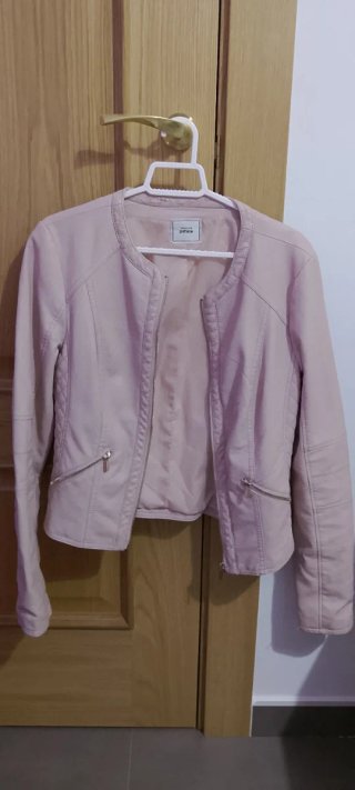 Cazadora cuero rosa palo mujer
