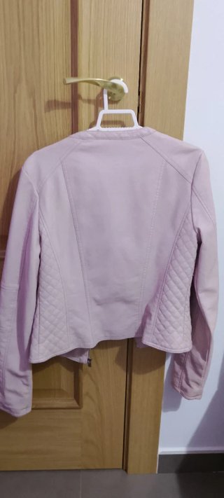 Cazadora cuero rosa palo mujer