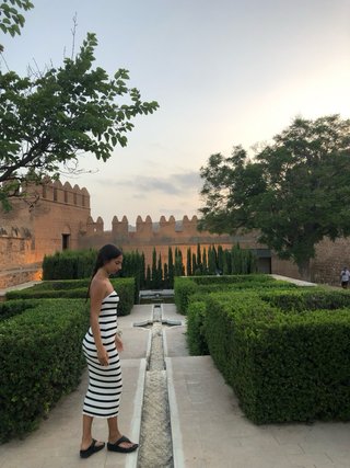 Vestido palabra de honor rayas