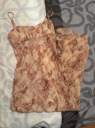 Vestido Verano Estampado Beige y Rojo