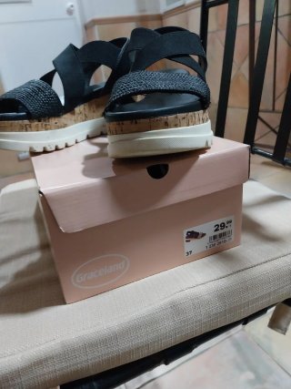 Sandalias cuña negras talla 37