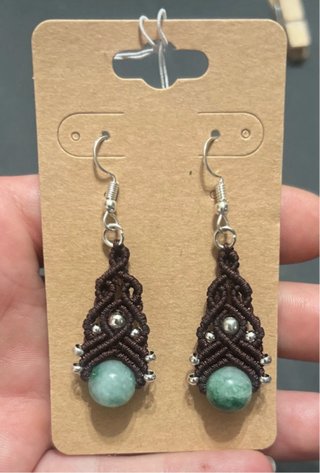 Pendientes Macramé Marrón, verde y plateado
