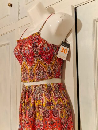 Conjunto Boho Paisley Top Corto y Falda Larga