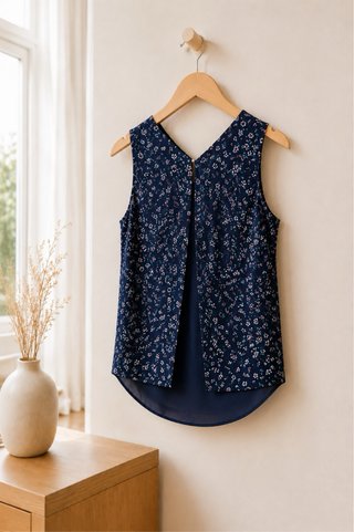 Camisa floral azul y blanca mujer