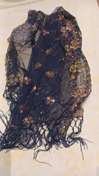 Fular marino  con bordados y lentejuelas