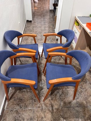 Juego 4 Sillas Madera Azules