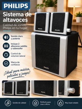 Altavoces Philips en color negro y plata