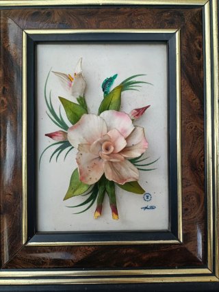 Quadro 3D Flores Porcelana Madeira