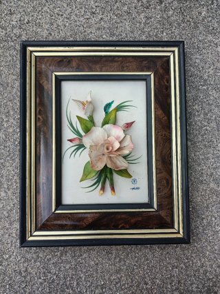 Quadro 3D Flores Porcelana Madeira