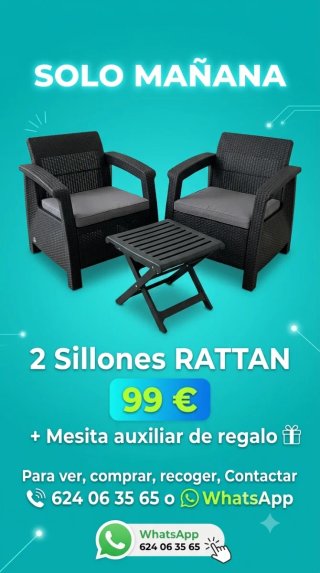2 Sillones RATTAN + Mesita Regalo