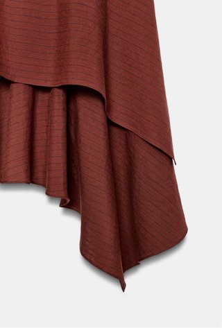 Vestido Zara Lino Rayas Marrón Talla XS