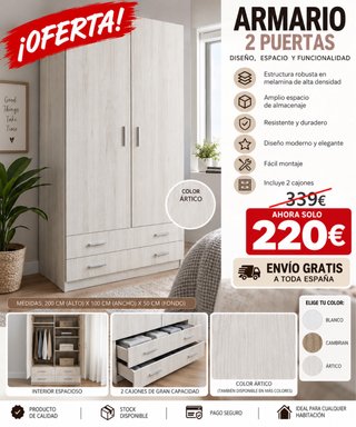Armario NUEVO 2 puertas + 2 cajones | Envío Gratis