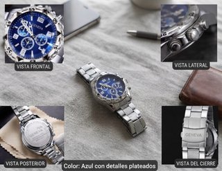 Reloj Geneva Azul con Detalles Plateados