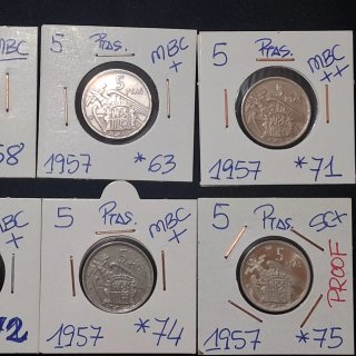 Lote 6 Monedas 5 Pesetas 1957