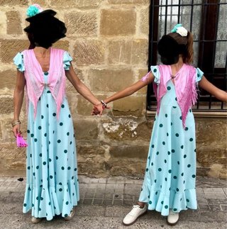 Vestido Flamenca Gitana Lunares Azul Rosa