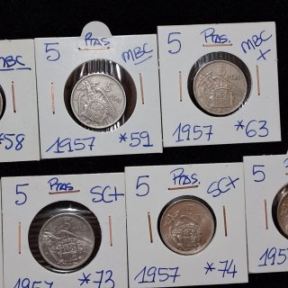 Lote 7 monedas 5 Pesetas 1957