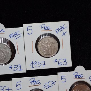 Lote 7 monedas 5 Pesetas 1957