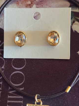 Colgante Cruz Cristal y pendientes laminado 14 k