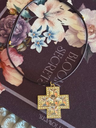 Colgante Cruz Cristal y pendientes laminado 14 k