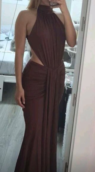 Vestido largo marrón chocolate evento