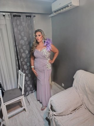 Vestido fiesta boda gitana morado y plata