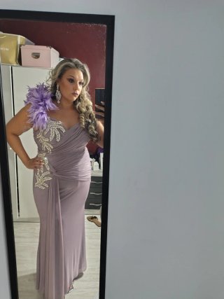 Vestido fiesta boda gitana morado y plata