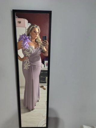 Vestido fiesta boda gitana morado y plata