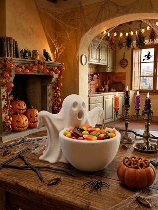 Ciotola Fantasma Halloween porta caramelle/ svuota