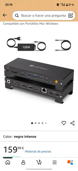 Estación Acoplamiento USB-C KVM CMSTEDCD Negra