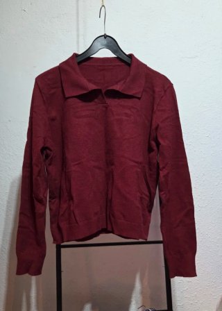 Jersey Rojo Manga Larga Cuello Polo