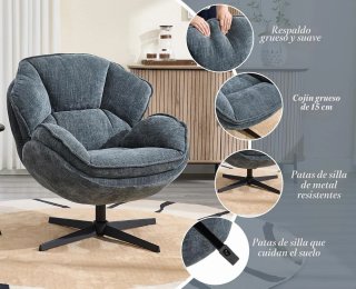 Sillón XL giratorio 360° azul/gris grafito ¡NUEVO!