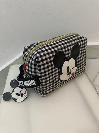 Neceser de tela con estampado cuadros Mickey Mouse
