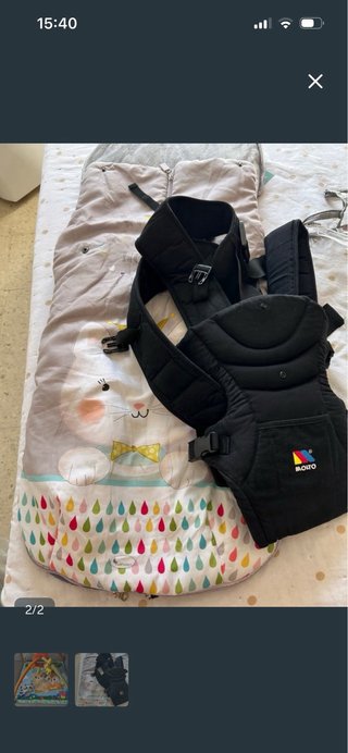 Trona de viaje y mochila canguro de bebe