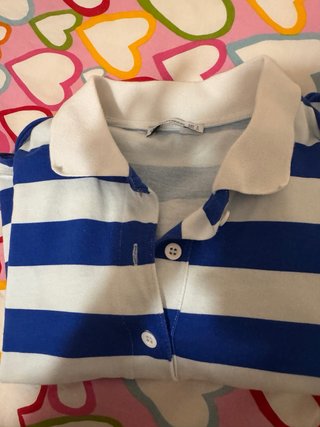 Camiseta Polo Rayas Azul y Blanca Corta