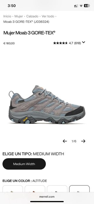 Botas Merrell Mujer Moab 3 altitude GORE-TEX T41