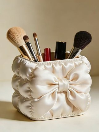 Organizador de brochas de maquillaje con lazo