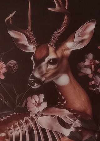 Póster Ciervo Esqueleto y Flores