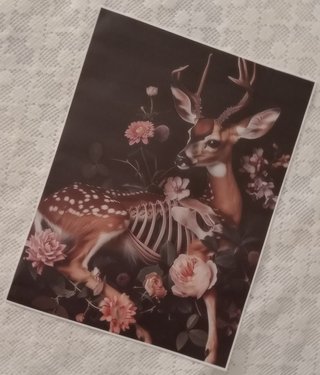 Póster Ciervo Esqueleto y Flores