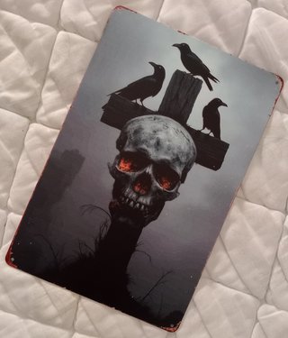 Póster Metal Cruz Calavera Cuervos