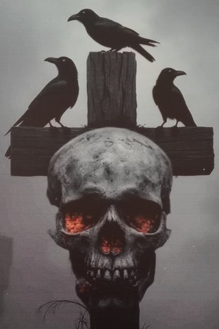 Póster Metal Cruz Calavera Cuervos